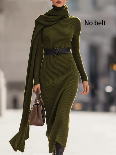 Elite Attire Olive Green Tummy Control Winter Dress