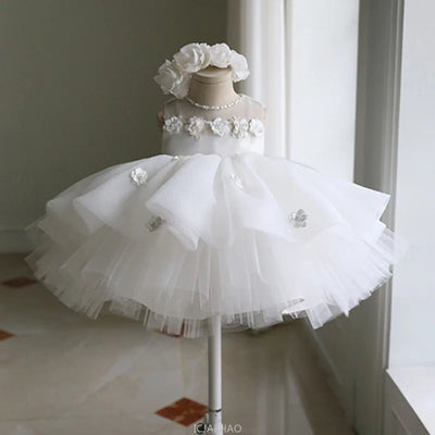 ELITE ATTIRE Girls White Princess Wedding Tulle Dress