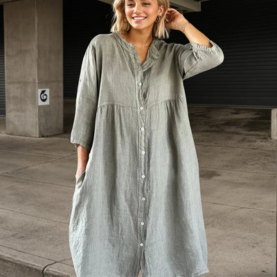 ELITE ATTIRE Elegant O-Neck Long Sleeve A-Line Dress