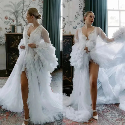 ELITE ATTIRE White Tulle Maternity Photo Shoot Dress