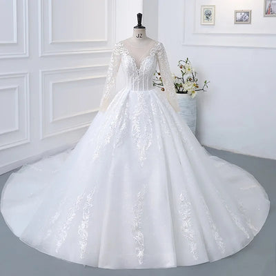 ELITE ATTIRE Luxury Lace V-Neck Wedding Dress