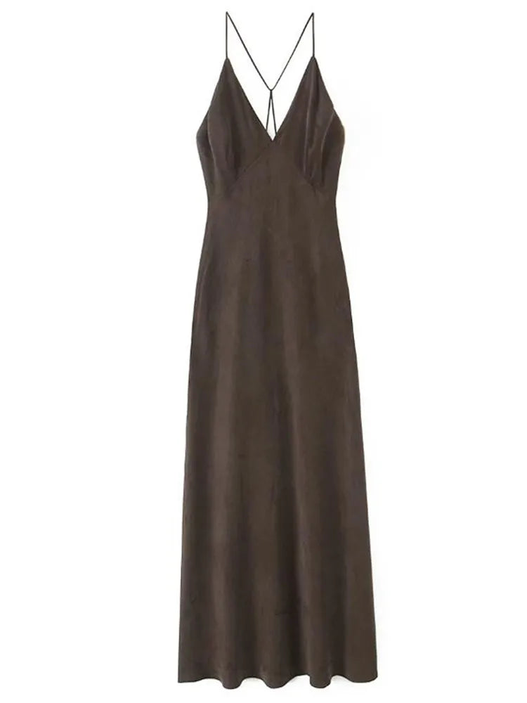Brown Backless Sling Dress
