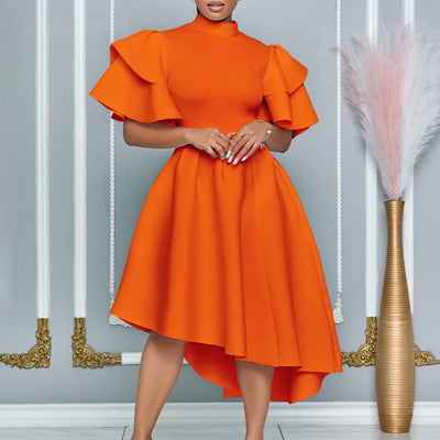 Elite Attire Luxury Ruffle Sleeve Asymmetric Party Dress