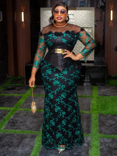 Elite Attire Dashiki Sequin African Maxi Evening Gown