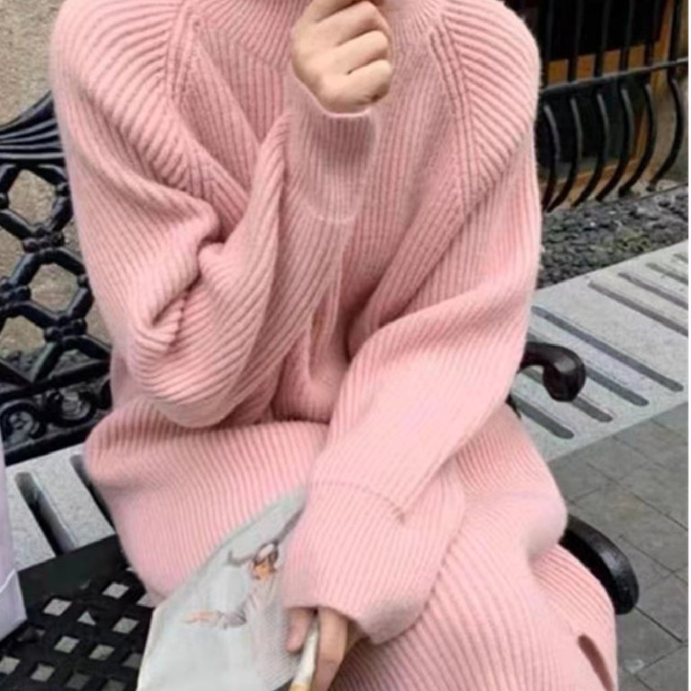 Elite Attire Soft Pink V-Neck Winter Sweater Dress